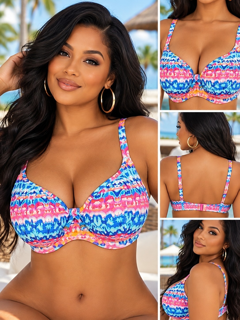 Freya Multicolor Blue Pink Orange Underwire Bikini Top